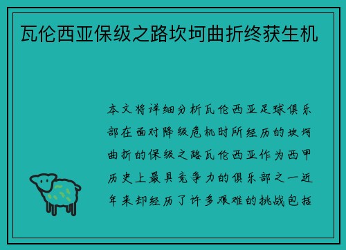 瓦伦西亚保级之路坎坷曲折终获生机 瓦伦西亚保级之路坎坷曲折终获生机